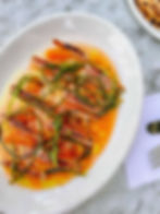 Red mullet crudo, with blood orange, agretti and chilli at Straker's London Restaurant 