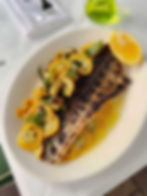 Grilled seabass with courgettes and basil at Straker's London Restaurant 